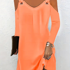 Cold Shoulder V Neck Long Sleeve Dress