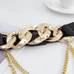 Women's Gold Waist Chain Belt Dress Accessory Elastic Waistband