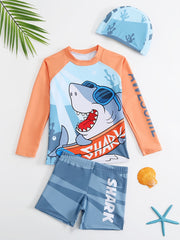 Boys Cartoon Shark Swimwear Set Long Sleeve Casual Kids Clothes