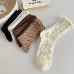 5 Pairs Twist Textured Ruffle Socks Women's Stockings