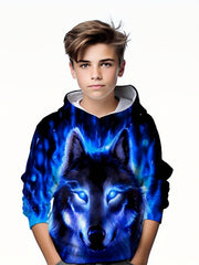 Wolf 3D Print Hoodie Kids Street Sports Casual Halloween Party Wear