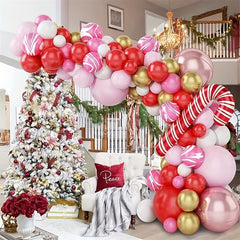Christmas Balloon Garland Kit Red Golden Balloons Candy Cane Foil Balloons