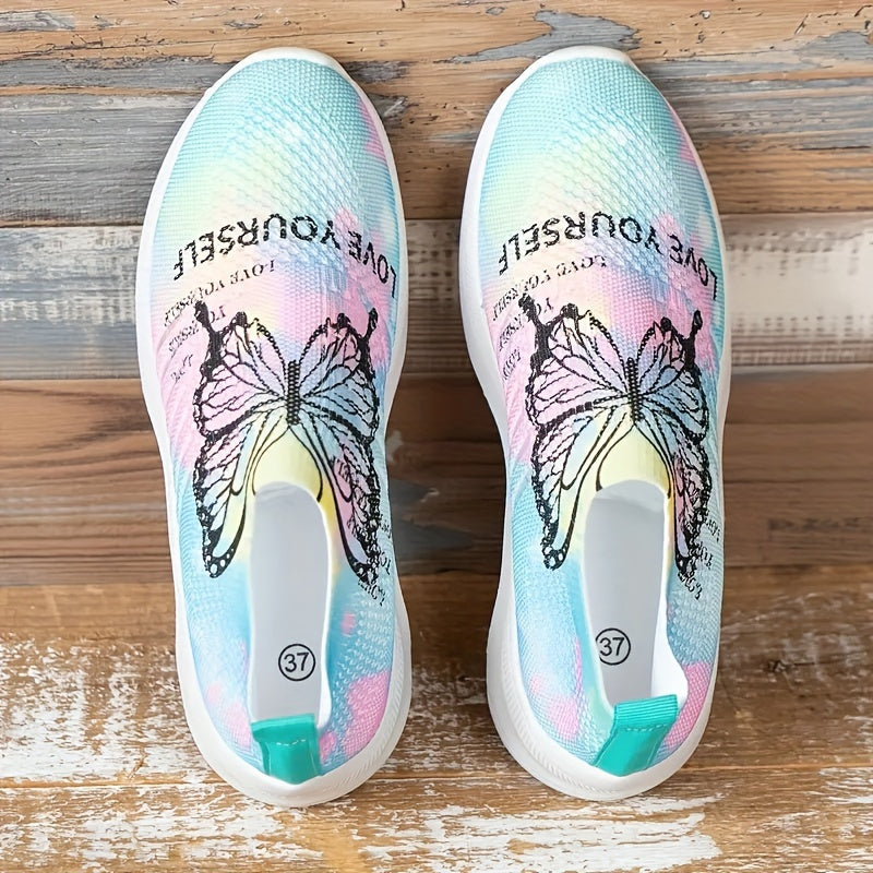 Women's Butterfly Print Mesh Tennis Shoes Lightweight Non-slip Travel Shoes