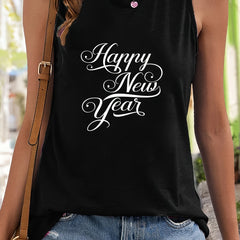 Happy Year Letter Sleeveless Sports Vest Stretchy Casual Tops Women's Activewear