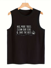 Bee & Letter Pattern Sports Vest Sleeveless Top