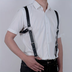 Men's Leather Suspenders Belt Shoulder Harness Adjustable Shoulder Strap