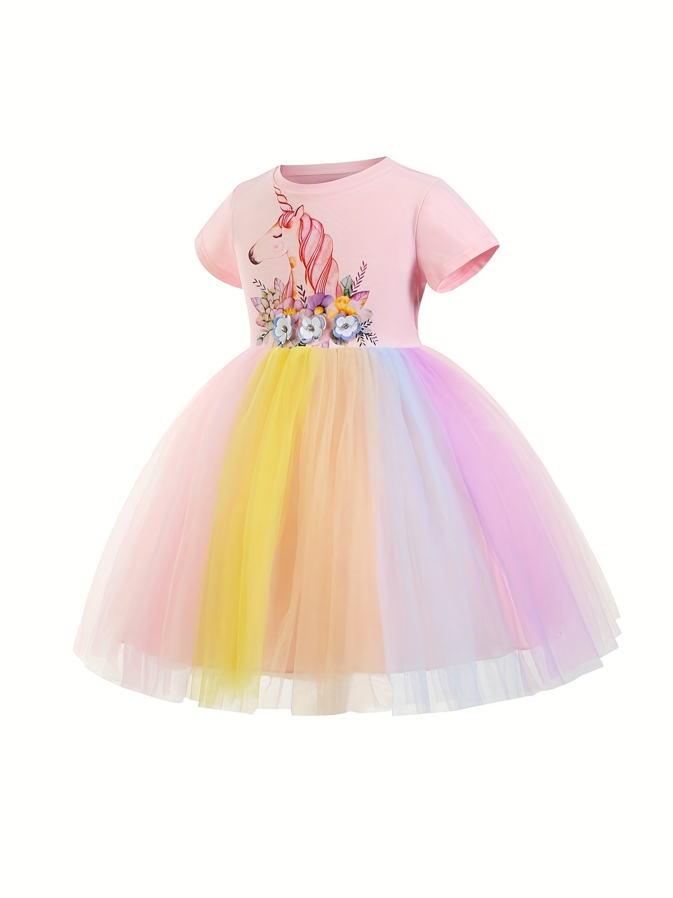 2pcs Girls Unicorn T shirt&Rainbow Dress Set For Summer