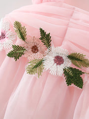 Princess Gauze Puffy Dress With Flower Decors