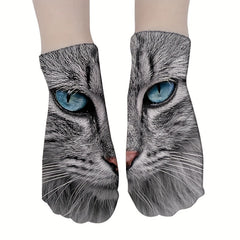 4 Pairs Cat Print Socks Low Cut Women's Stockings Hosiery