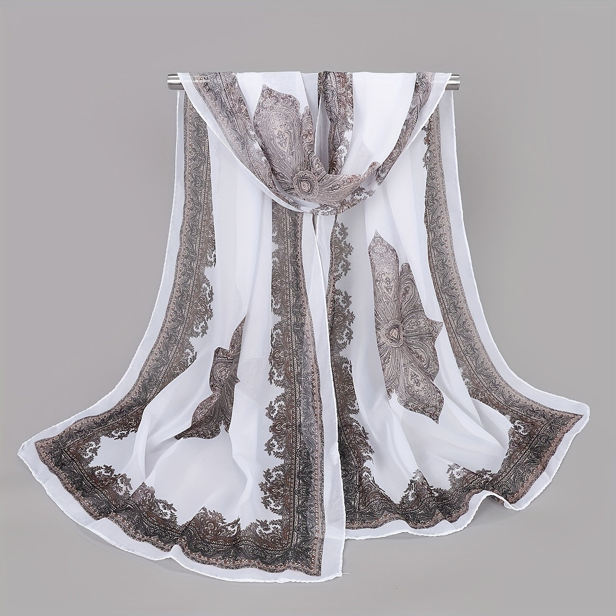 Paisley Print Chiffon Scarf Vintage Thin Shawl Boho Hijab Sunscreen Head Wrap