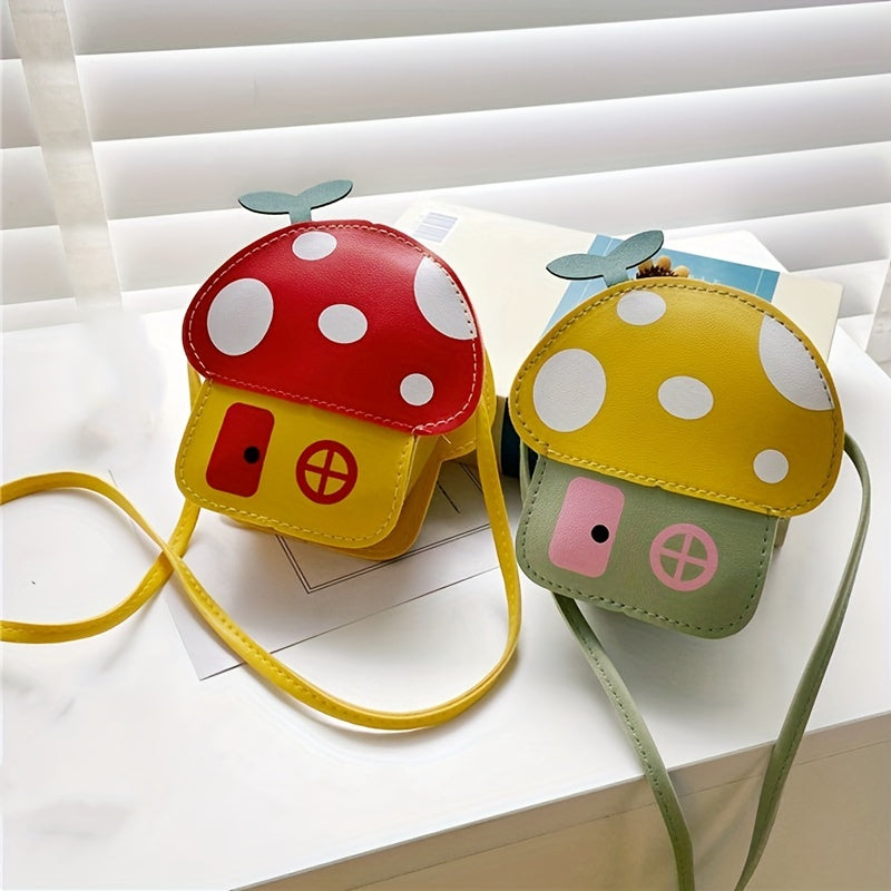 Cartoon PU Mushroom Coin Purse Wallet Crossbody Bag for Kids