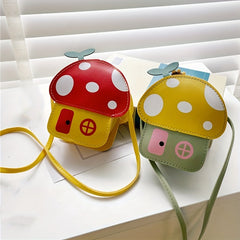 Cartoon PU Mushroom Coin Purse Wallet Crossbody Bag for Kids