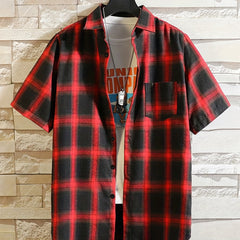 Plaid Print Men's Short Sleeve Shirt with Chest Pocket