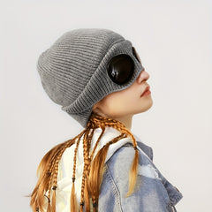 Knitted Hat With Sunglasses For Autumn And Winter Coldproof Beanie