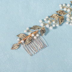 Faux Pearl & Leaf Hair Comb Bridal Wedding Headwear