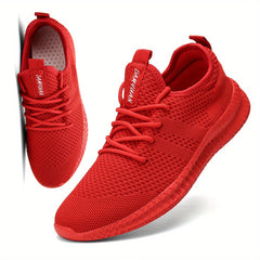 Men's Breathable Knit Lace Up Sneakers - Casual Outdoor Running Shoes
