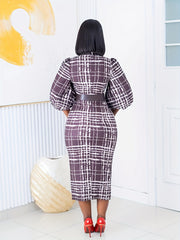Plaid Print Lantern Sleeve Casual Dress
