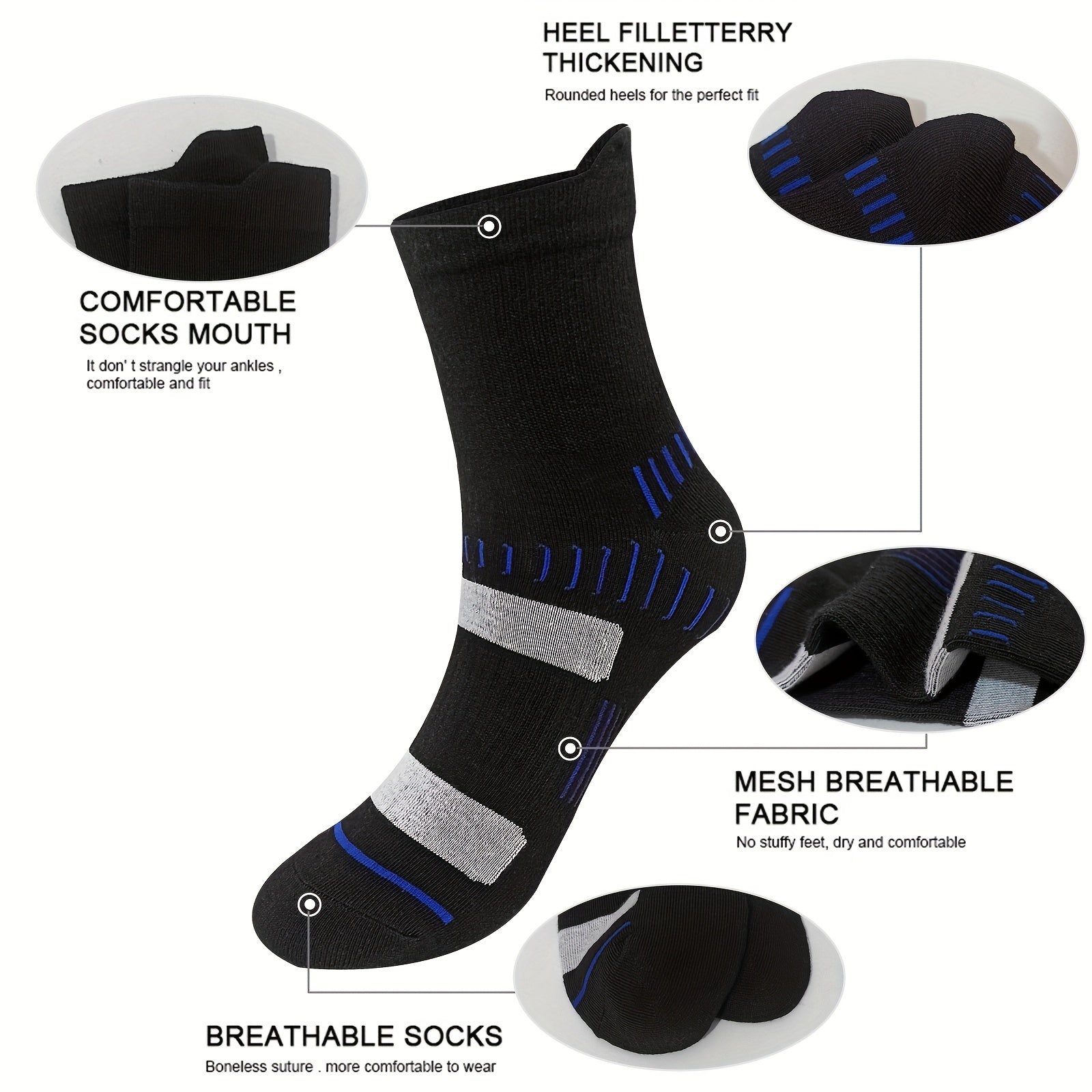 Outdoor Moisture Wicking Mid Calf Socks 8 Pairs