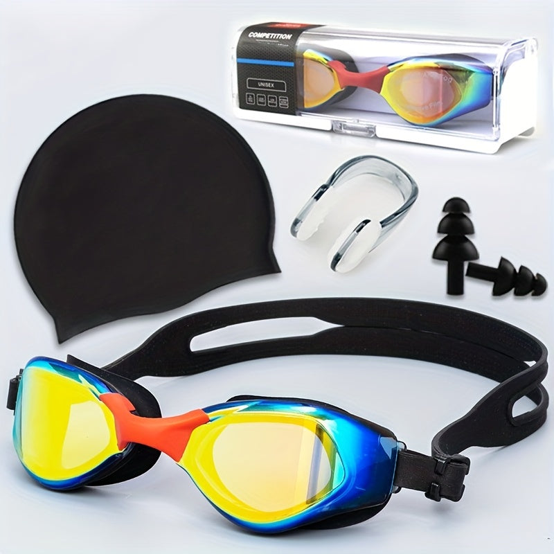 Diving Goggles Set with Earplugs, Nose Clip, Swimming Cap