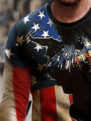 Eagle Print Men's Long Sleeve Tee For Autumn