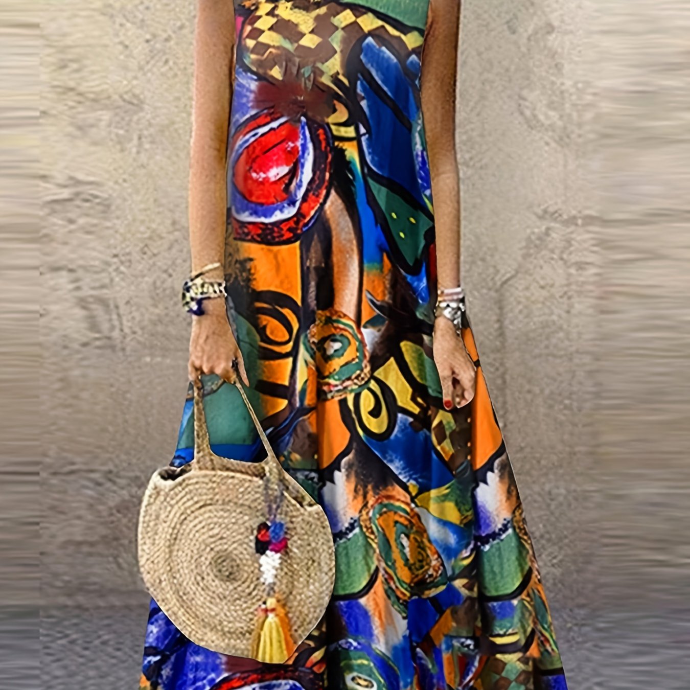 Abstract Painting Print Maxi Tank Dress Plus Size