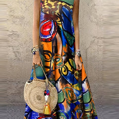 Abstract Painting Print Maxi Tank Dress Plus Size