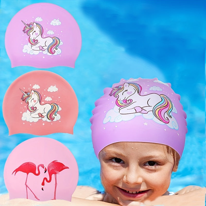 Cartoon Waterproof Kids Swimming Cap for Long Hair Girls and Boys