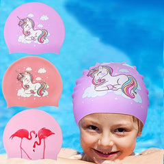 Cartoon Waterproof Kids Swimming Cap for Long Hair Girls and Boys