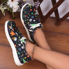 Women's Halloween Pattern Shoes Casual Slip On Canvas Lightweight Flat Shoes
