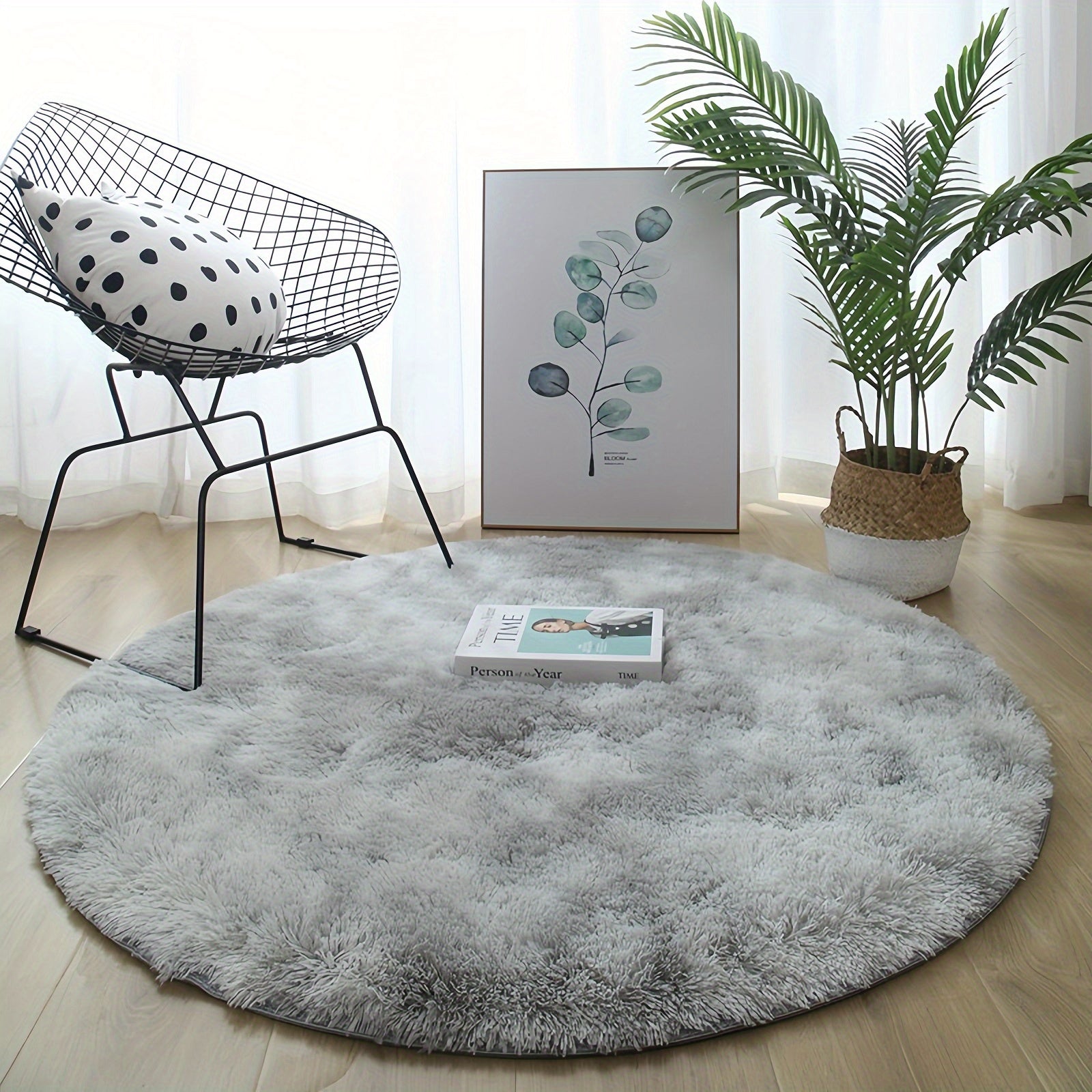 Round Tie Dye Long Pile Carpet and Mat Non-slip Bottom Soft and Comfortable