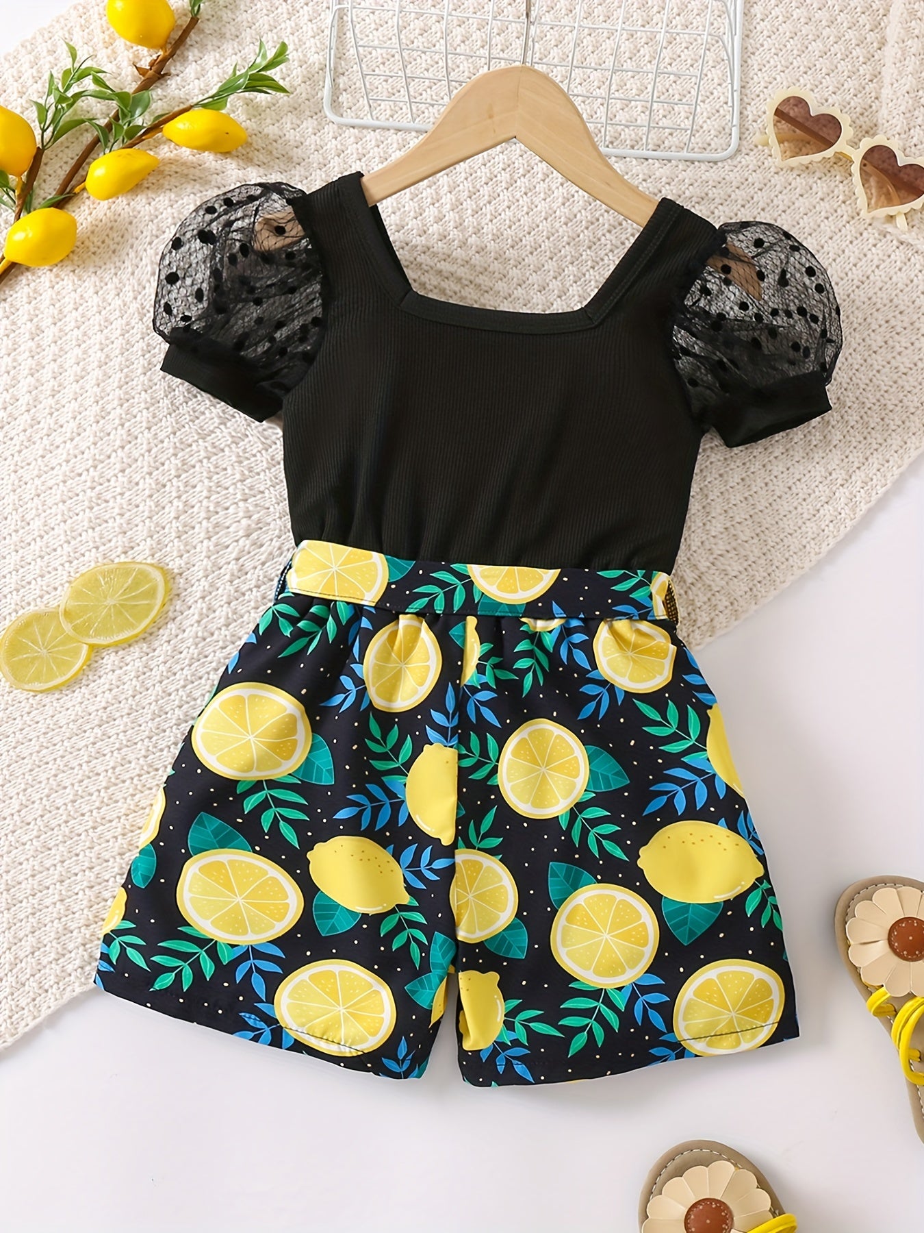 Girls Lemon Graphic Romper Jumpsuit Shorts Beach Holiday Outfit