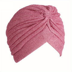 Glitter Pleated Turban Caps Elastic Beanie Chemo Hats