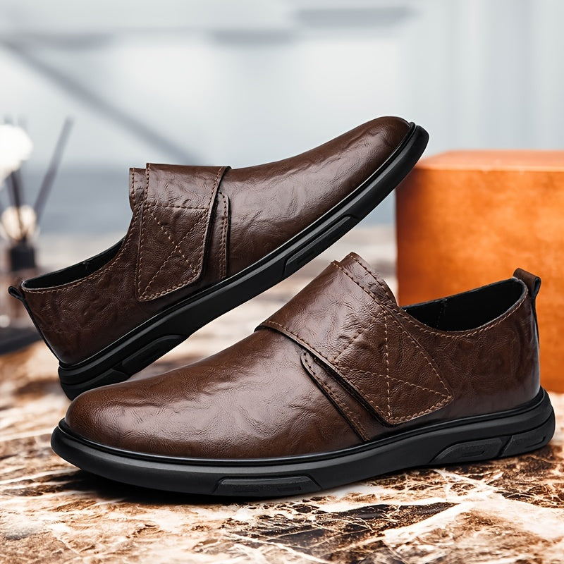 CLOHOO Men's Leather Hook And Loop Outdoor Loafer Shoes