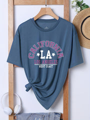 Letter Print Sports Tee Short Sleeve Crew Neck Summer T shirts Women's Tops