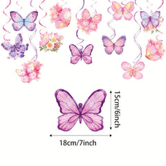 24pcs Watercolor Purple Butterfly Hanging Swirls Decorations