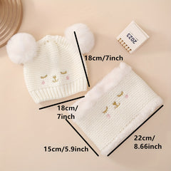 Cartoon Cat Knitted Hat Scarf Set Plus Velvet Neck Cover Christmas Gift