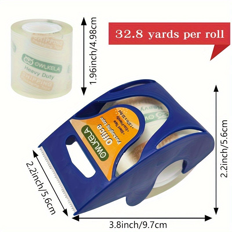 OWLKELA Noiseless Packaging Tape 5cmx29.99m Clear Heavy Duty Tape with Dispenser