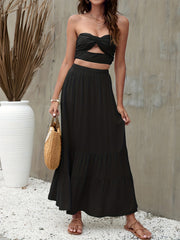 Boho Ruffle Trim Tiered Long Skirts Elastic Waist A line Maxi Skirts Women's