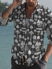 Men's Mushroom Print Button Up Shirt Long Sleeve Casual Outdoor