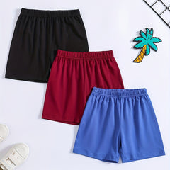 3pcs Boys Comfortable Solid Shorts Quick drying For Summer