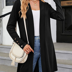 Solid Button Long Sleeve Open Front Cardigan