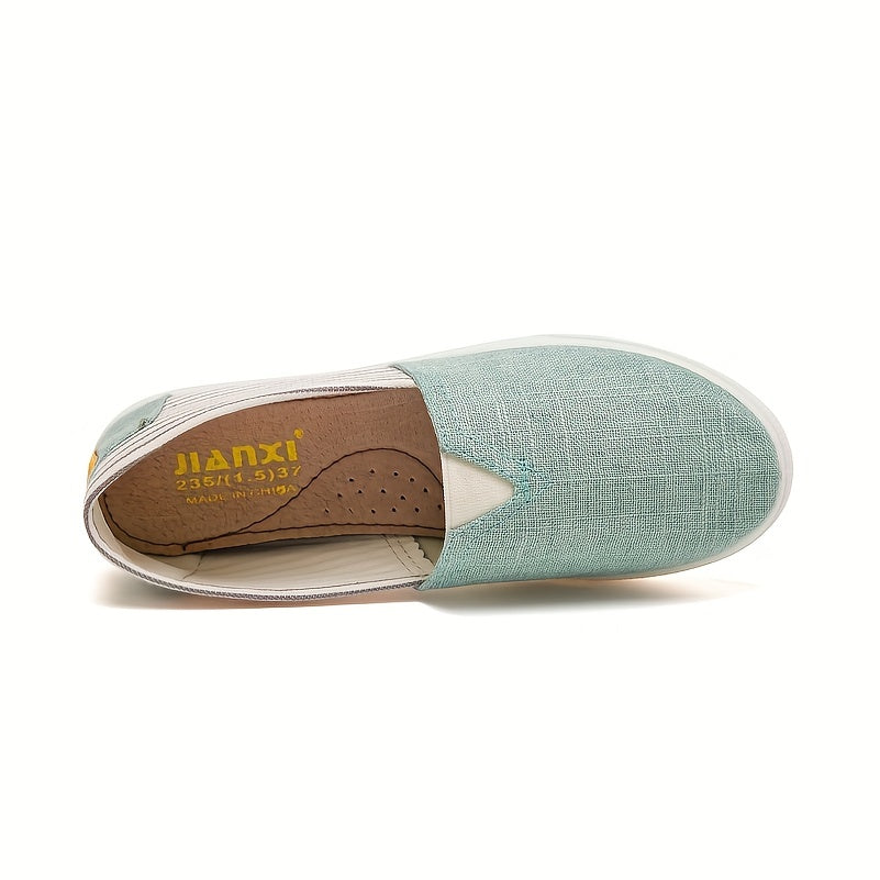 Women's Colorblock Canvas Shoes Slip On Flat Casual Walking Shoes