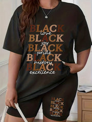 Women's Plus Letter Print Top & Shorts Set