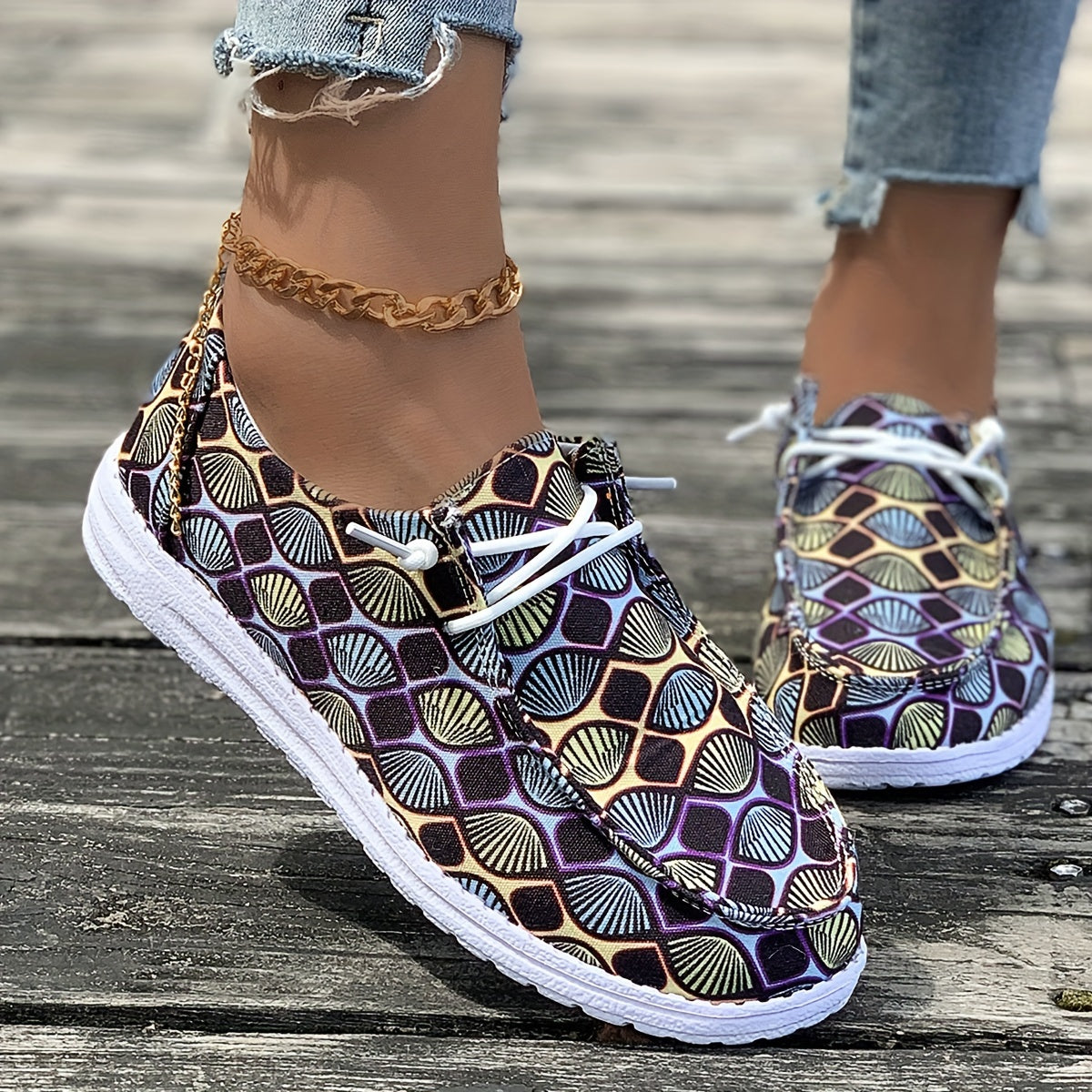 Print Walking Shoes Lightweight Low Top Travel Sport Flat Shoes Women's
