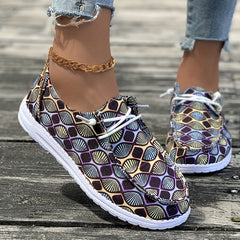 Print Walking Shoes Lightweight Low Top Travel Sport Flat Shoes Women's