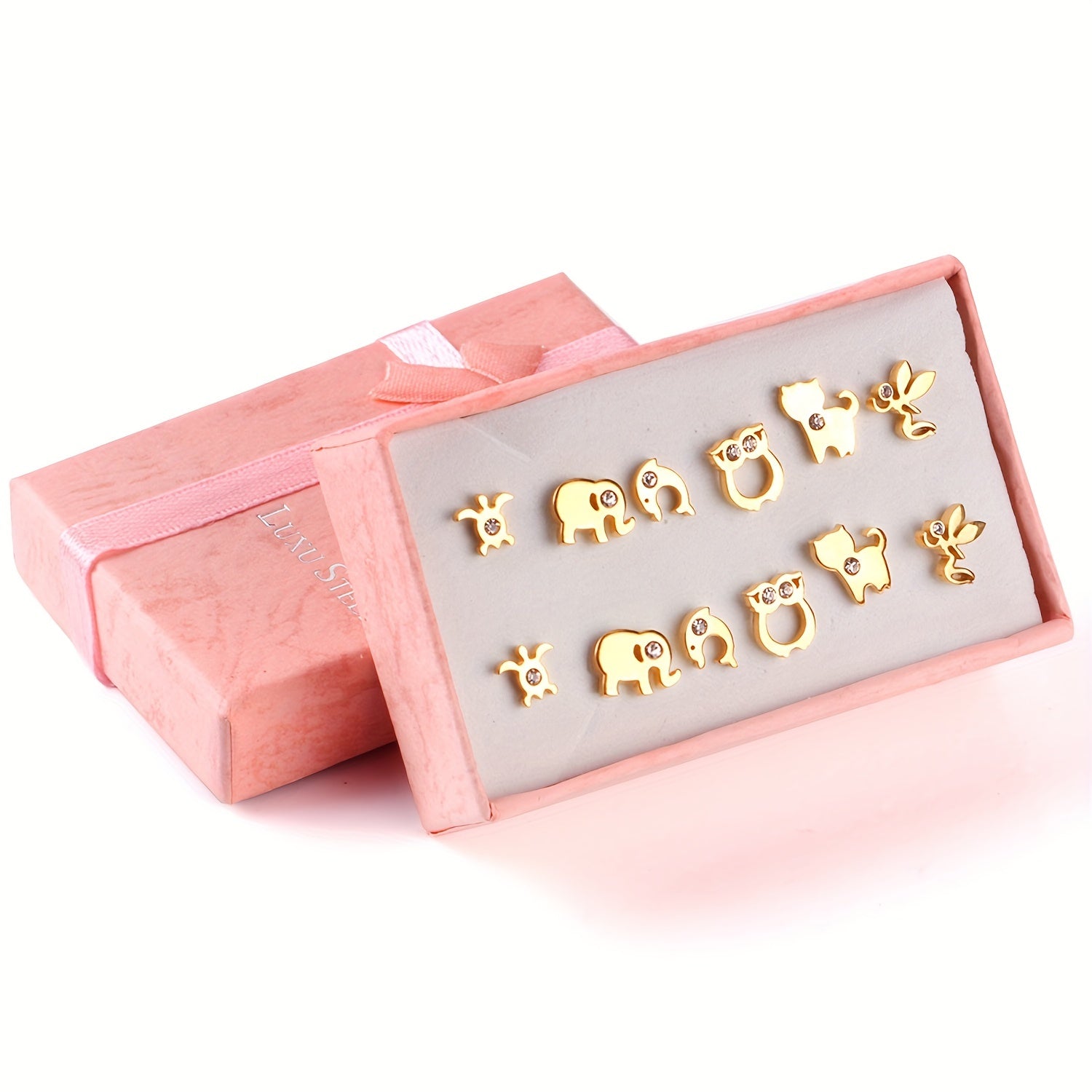 6Pairs Box Animal Stud Earrings Rhinestone Ear Jewelry For Girls Birthday