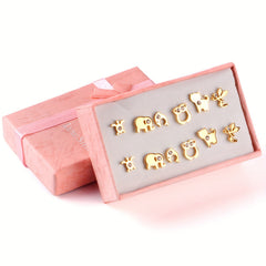 6Pairs Box Animal Stud Earrings Rhinestone Ear Jewelry For Girls Birthday