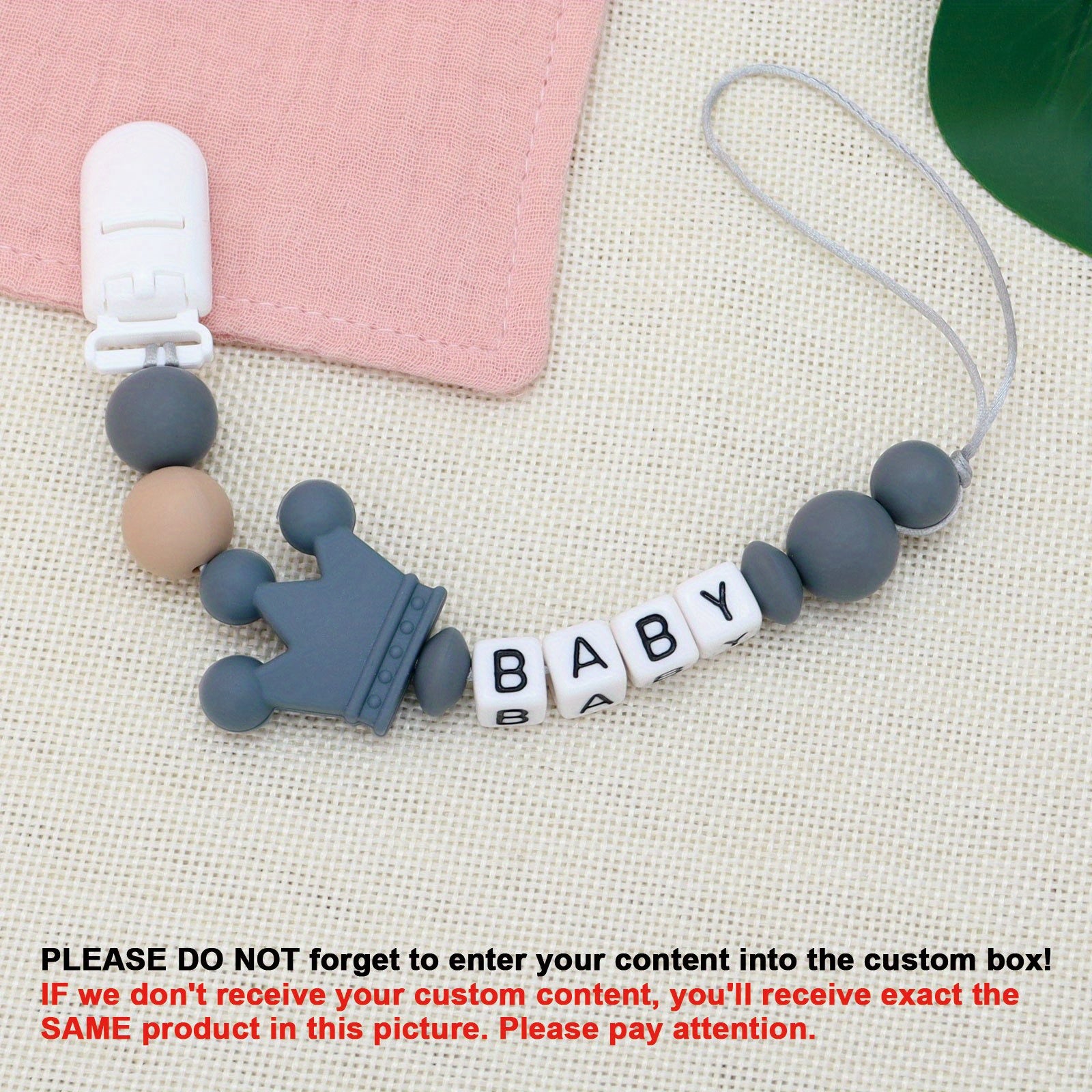 Personalized Silicone Crown Pacifier with Anti Drop Chain - Easter Gift