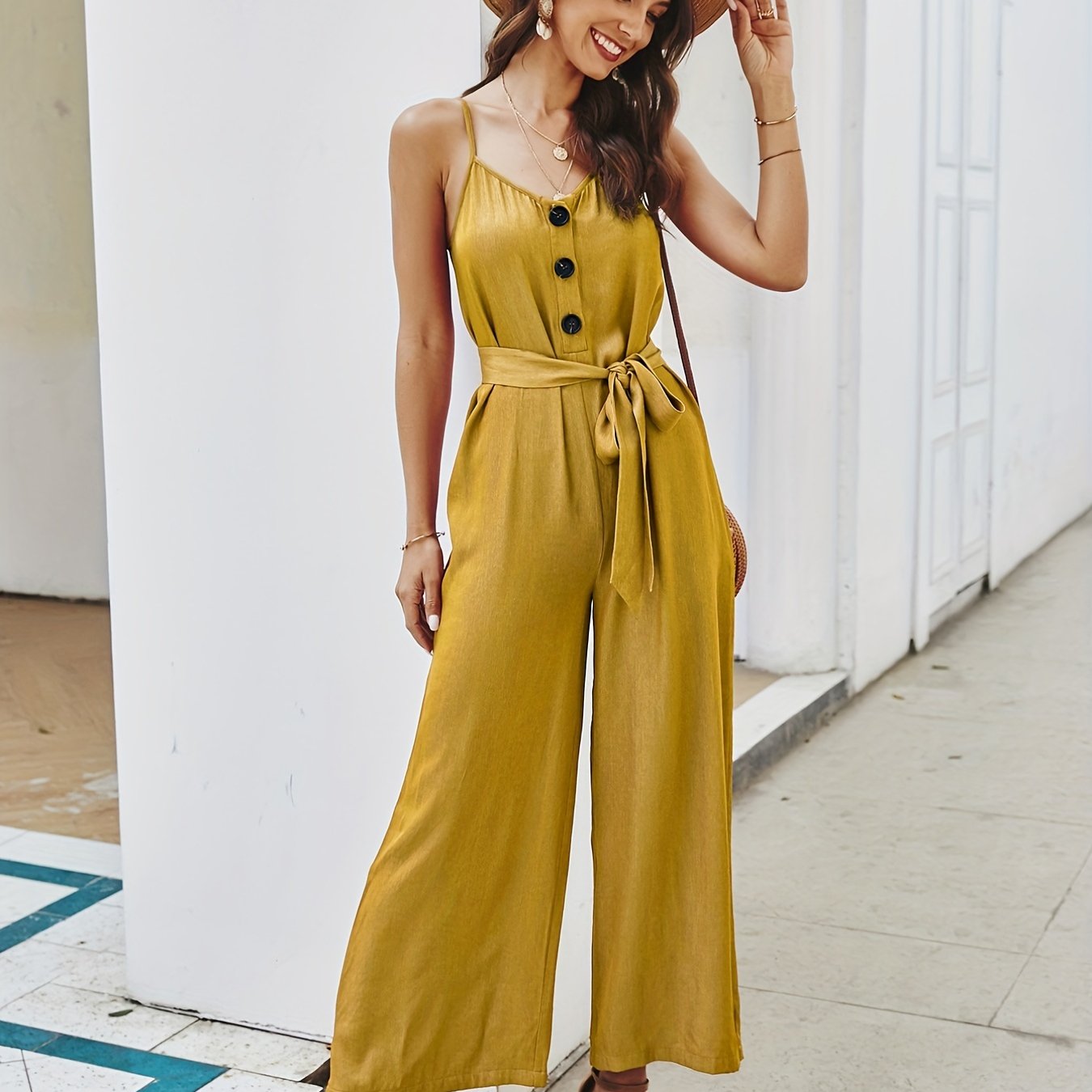 Wide Leg Cami Jumpsuit Sleeveless Casual Jumpsuit Spring & Summer