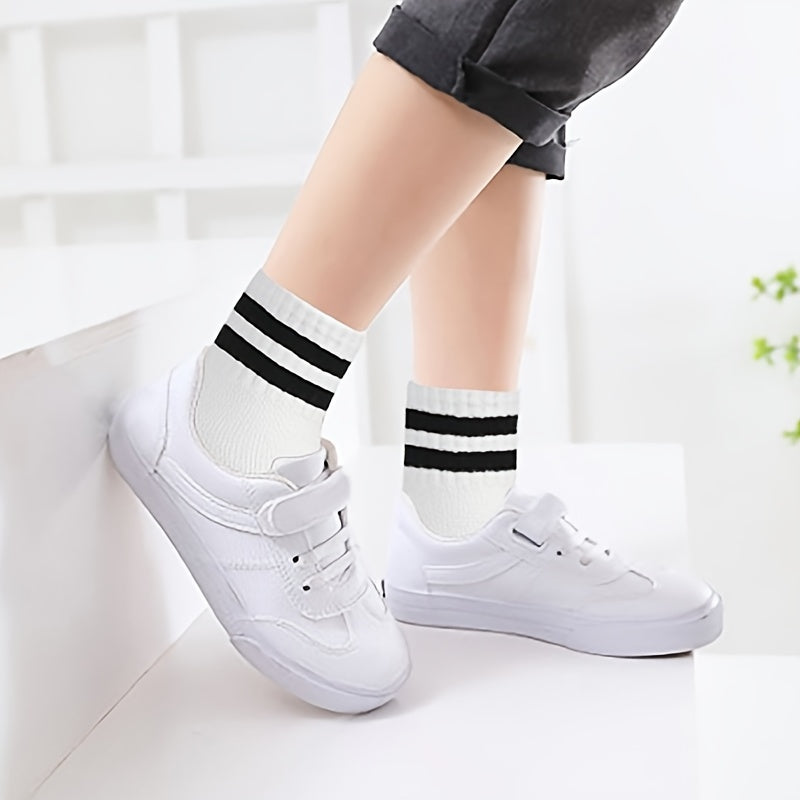 Boy's Striped Crew Socks Breathable Comfy Casual Style Unisex Socks